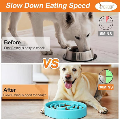 JASGOOD Sky Blue Large Slow Feeder Dog Puzzle Bowl - Slower Feeder, Anti-Choking, Interactive, Bloat Stop, Pet Slow Eating (Pack of 2)