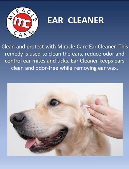 Miracle Care Ear Cleaner for Dogs and Cats, 8 Ounce, Reduces Ear Odor and Waxy Build Up, Gentle and Non Staining