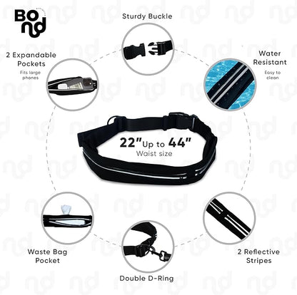 Bond Dog Running Leash Hands Free with Pouch, Hands Free Leash for Large Dogs, Pet Lead Running Belt for Walking & Canicross Belt, Includes Waist Jogging Fanny Pack & Pet Car Seat Belt Safety