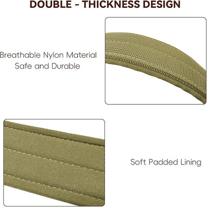 Heavy Duty Dog Collar for Large Dogs, Tactical Dog Collars with Metal Buckle & D Ring, 1.5" Width Thick Adjustable Nylon Collar for Medium Dogs, Khaki/M