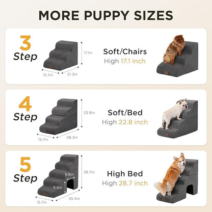 Joydeco Dog Stairs for Bed 22.8" H, 4-Step Pet Steps for Small Dogs and Cats, Dog Steps for High Bed, Non-Slip Balanced Ramp Indoor Pet Stairs, Gray