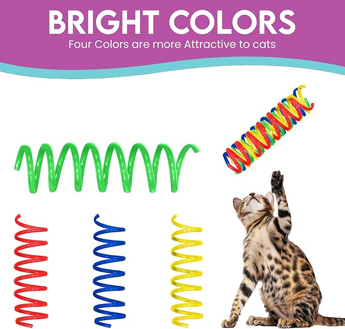 SPOT Colorful Springs Cat Toys – 3" Bouncy Coils for Indoor Cats & Kittens to Swat, Chase & Bite, Safe Lightweight Plastic, Interactive Enrichment Toys, 10-Pack Multi-Color