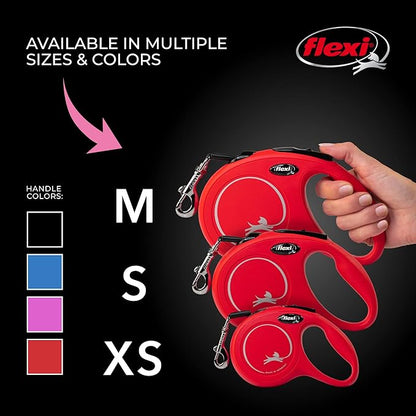 FLEXI® New Classic Retractable Dog Leash (Cord), Ergonomic, Durable and Tangle Free Pet Walking Leash for Dogs, 16 ft, Medium, Red