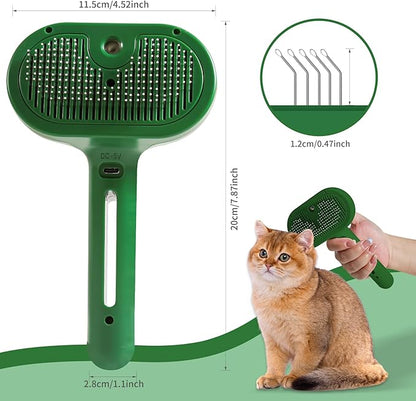 Cat/Dog Deshedding Brush with Water Spray and Steamer - Grooming Tool for Shedding Hair Removal (Christmas Green)