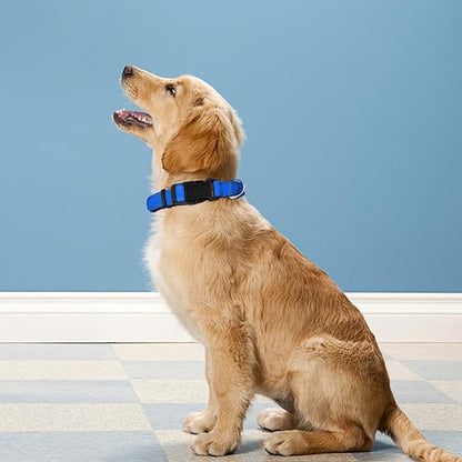 Reflective Dog Collar, Adjustable Soft Neoprene Padded Nylon Pet Collars with Buckle for Small Dogs, Navy Blue,S