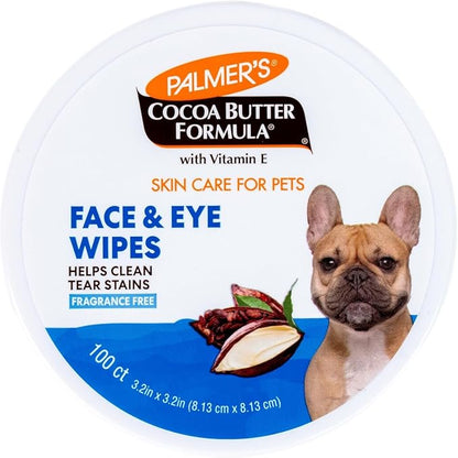 Palmer’s for Pets Face and Eye Dog Wipes with Cocoa Butter, Gentle Tear Stain and Facial Cleaning Wipes for Sensitive Areas and Daily Grooming Care, Unscented, 100 Count - 6 Pack
