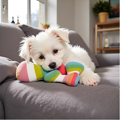 2Pcs Colorful Dog Plush Vocal Toy Rainbow Dogs Bone-Shape Chewing Toy Pet Supplies for Pet Playing Use Adorable Quality and Practical Attractive and Professional Dog Chew Toys