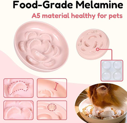 2 Pcs Cat Slow Feeder Bowl for Dry & Wet Food - Unbreakable Melamine Cat Food Plates for Slow Eating - Cute Kitten Bowl - Whisker Friendly & Dishwasher Safe & Non Slip Design (Blue + Pink)