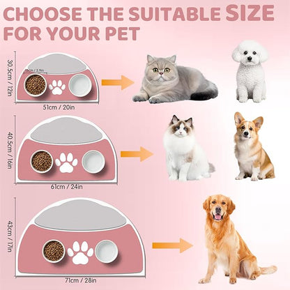 Absorbent Cat Food Mat, 20''x12'' Easy Clean Cat Mat for Bowls, No Stains Quick Dry Pet Water Mats Protect Floor, Avoid Water Spilling Small Feeding Mats for Dogs & Cats, Pink & Gray