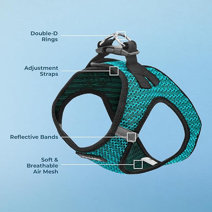 Best Pet Supplies - All Weather Mesh/Plush, Reflective, No Pull Harness for Small, Medium Dogs, Cats - Secure with Hook & Loop Fastener, Buckle, Double D-Rings - Turquoise 2-Tone, M