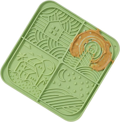 Dog Lick Mat with Suction Cups, 4-Texture Enrichment Slow Feeder for Dogs & Cats, Non-Slip Silicone Licking Pad for Anxiety Relief, Bathing & Training (Green)