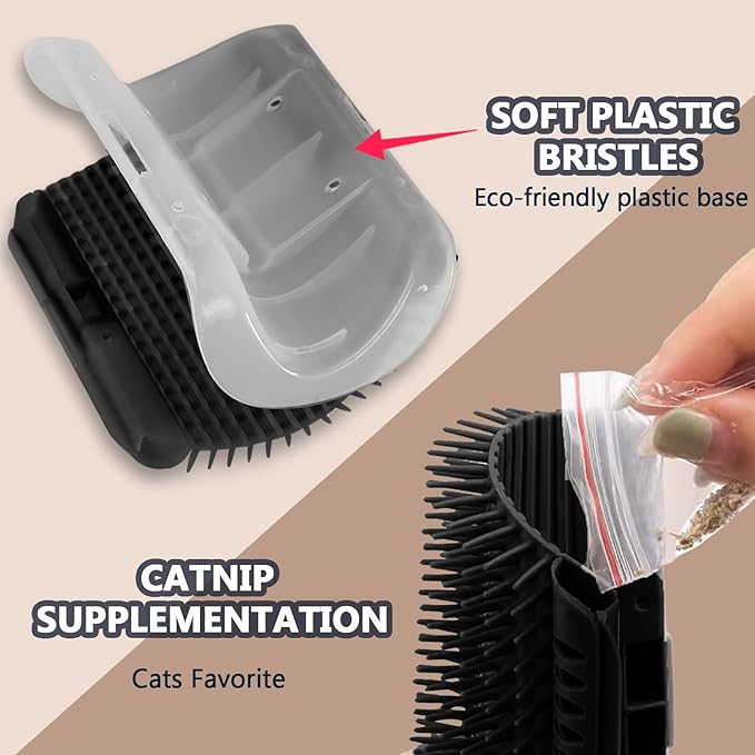 2 Pack Cat Self Groomer with Catnip Pouch Black Cat Grooming Massage Brush Soft Cat Brush Cat Massager for Indoor Cats