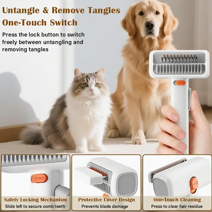 2-in-1 Pet Self-Detangling & Grooming Comb - Professional Deshedding Tool for Dogs & Cats - Gentle Undercoat Rake & Brush for Long or Short Hair, Removes Mats, Tangles & Loose Fur (1 PCS)