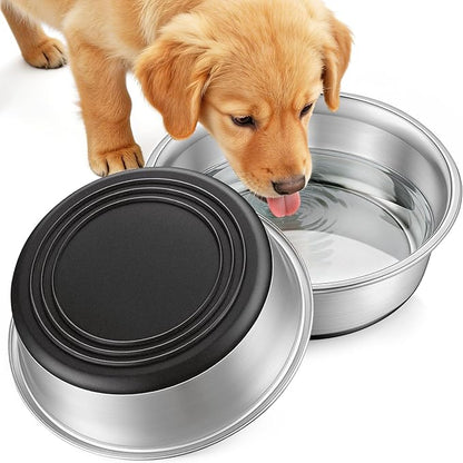 Stainless Steel Dog Bowls Set of 2, Extra Thick Metal Bowls, with Non-Slip Rubber Base Dog Bowl, BPA Free, Holds 2 Cups(16 fl oz), for Small Dogs, Black
