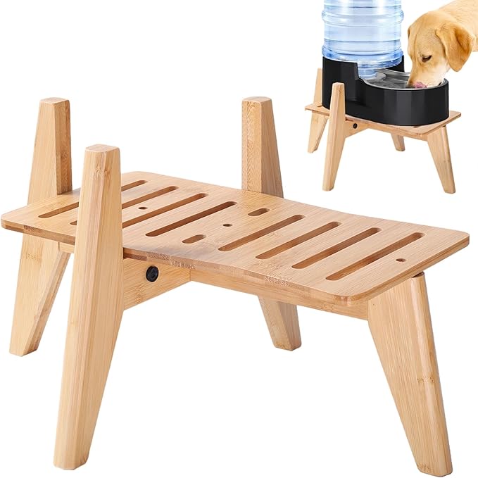 Stand for Automatic Dog Feeder - Large Dogs Suitable - Elevated Raised Dog Feeder Holder, Adjustable Platform for Dog Food/Water Bowl Dispenser - Bamboo