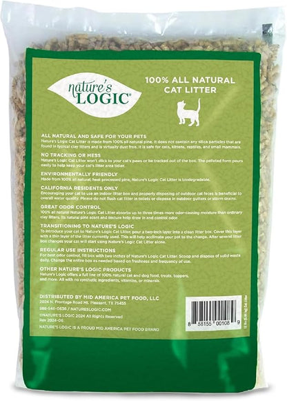Nature's Logic 100% Natural Pine Pellet Cat Litter - 100% Ponderosa Pine, Dust-Free, Unscented, Biodegradable - Safe for Cats, Kittens, Reptiles & Small Pets - Highly Absorbent - 24lb (2,12lb)