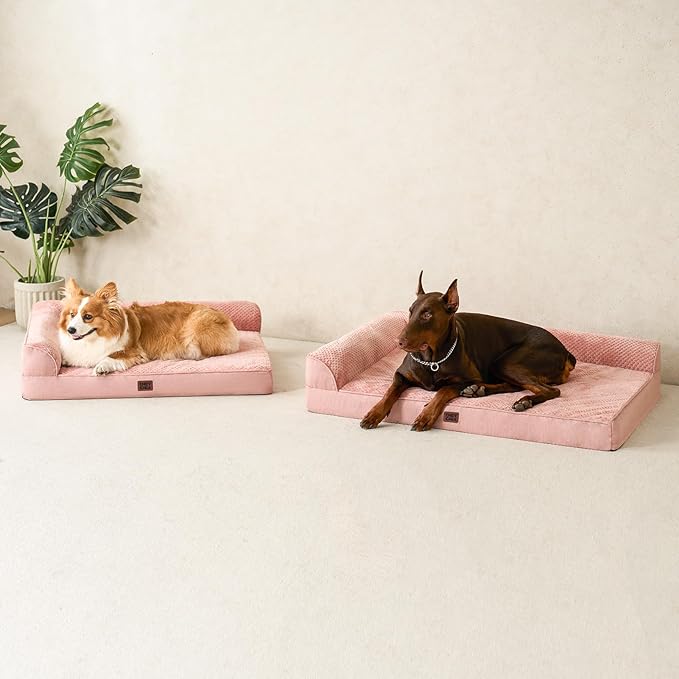 EHEYCIGA Large Dog Bed Memory Foam for Crate, Orthopedic Dog Bed Large Size Dogs with Washable Removable Cover, Waterproof Pet Sofa Couch with Nonskid Bottom, 35x22x6, Pink