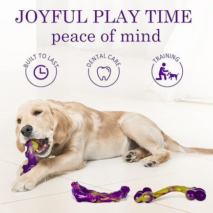 Tough Dog Toys for Aggressive Chewers 3 Pack, Indestructible Dog Toy for Large Dogs, Dog Chew Toys to Keep Them Busy, Dog Bones for 15-100lbs Puppy/Medium/Large Breeds, Interactive Dog Toys