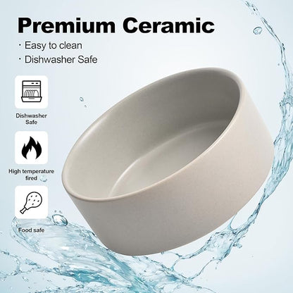 Kimdio Ceramic Dog Bowls with Wood Stand, 13.5OZ Pet Bowls Set of 2 for Medium Small Dogs and Cats - Non-Slip Base Cute Pet Food & Water Basic Bowls Glaze Matte-Grey