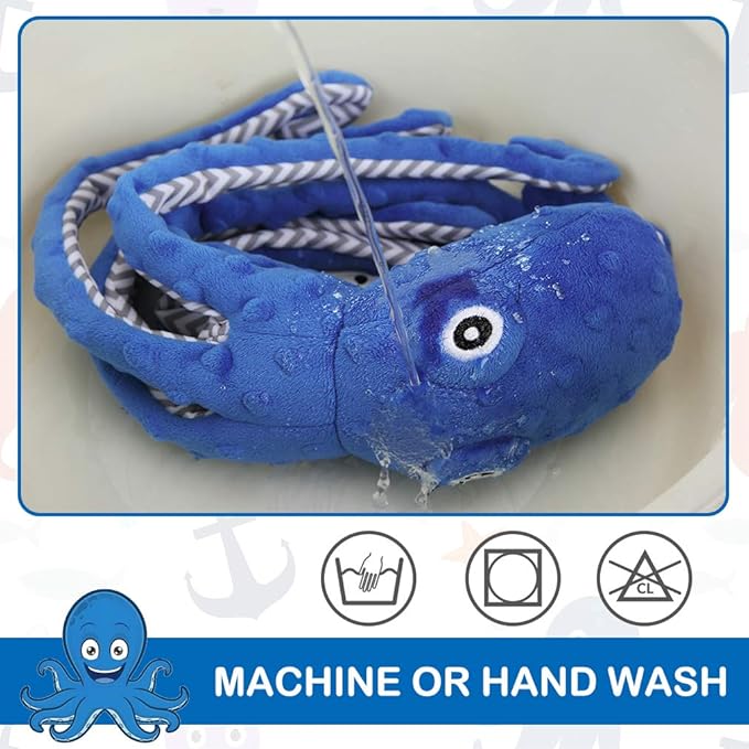 EXPAWLORER Octopus Dog Toy - Long Dog Squeaky Toys Puppy Birthday Gift Soft Stuffed Chew Toy, Crinkle Paper and Built-in Squeaker Durable Interactive Plush Toy for Small Medium Large Dogs, Blue