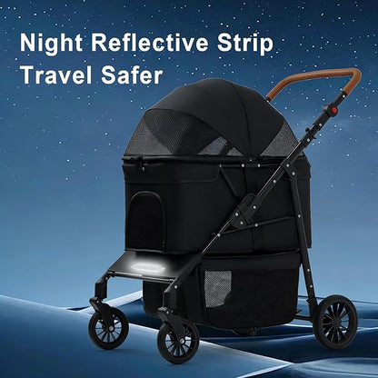 Medium Pet Stroller for Small & Medium Dogs, Double Dog Stroller for 2 Dogs, 44 Lbs Capacity Lightweight Integrated Design, Easy Setup Durable Pet Cart with Safe & Comfort Travel
