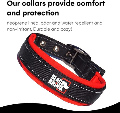 Black Rhino Extra Large Dog Collar - Adjustable Reflective Heavy Duty Dog Collars with Ultra-Soft Neoprene Padding - Weatherproof, Durable, and Comfortable - Ideal for Active Dogs - Red and Black
