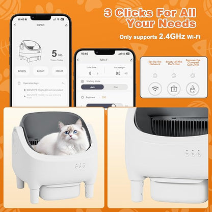 Greesum Self Cleaning Cat Litter Box – Automatic Open-Top Smart Litter Box with App Control, 15L Odor-Sealed Waste Bin, Ultra Quiet 35dB, Multi-Cat & Large Cat Compatible, with Trash Bags & Mat