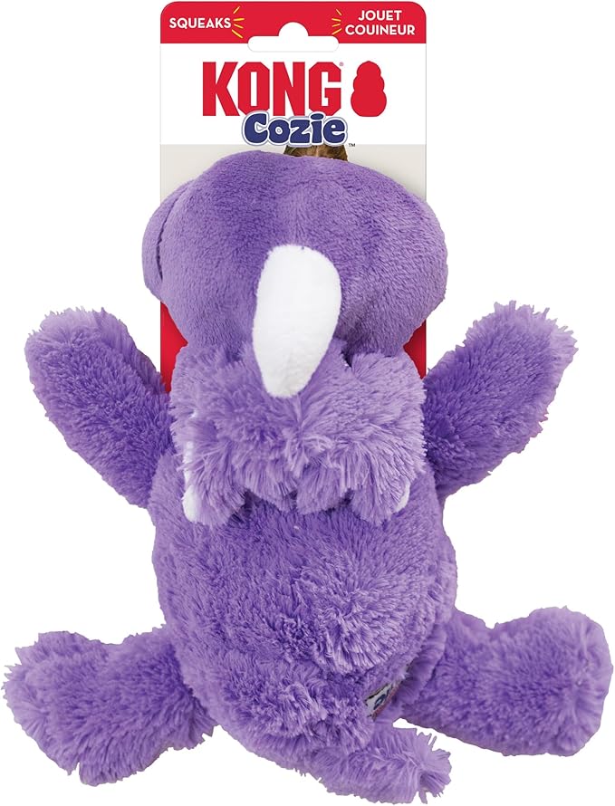 KONG Cozie Plush Dog Toys 2 Pack – Durable & Soft Squeaky Toys for Medium Dogs – Assorted Animal Characters (Rosie The Rhino)