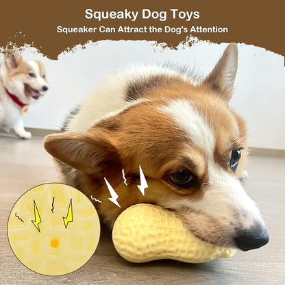 Squeaky Dog Toys Interactive, 2 PCS Peanut Shape Dog Toys Teeth-Cleaning Squeak Dog Chew Toy, Durable for Medium Dogs, Large & Small Breeds - Puppy Teething Chew Dog Toy