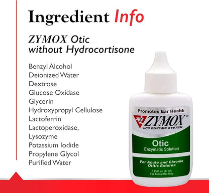 Pet King Brands Zymox Otic Enzymatic Solution for Dogs and Cats to Soothe Ear Infections Without Hydrocortisone for Itch Relief, 1.25oz