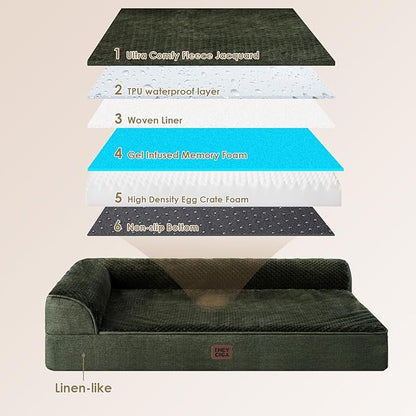 EHEYCIGA Orthopedic Dog Bed Medium Size Dogs, Memory Foam Dog Bed with Washable Removable Cover, Waterproof Pet Sofa Couch for Crate with Nonskid Bottom, 30x20x6, Dark Green