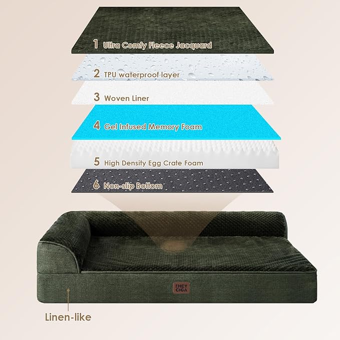 EHEYCIGA Extra Large Dog Bed Othorpedic, Memory Foam XL Dog Bed with Washable Removable Cover, Waterproof Pet Sofa Couch XLarge Size Dogs with Nonskid Bottom, 44x32x6.5, Dark Green
