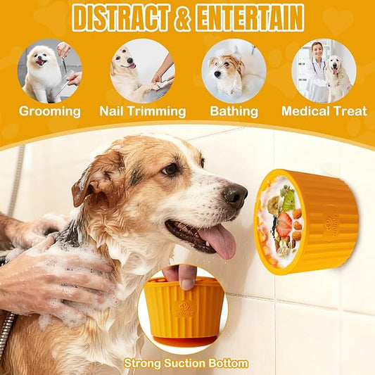 Dog Lick Bowl, Anxiety Relief Dog Licking Mat Freezer Treat Dispenser, Non-Slip Anti-Choking Silicone Slow Feeder Lick Bowl for Small Medium & Large Breed Dogs, BPA Free(Orange,M-L)