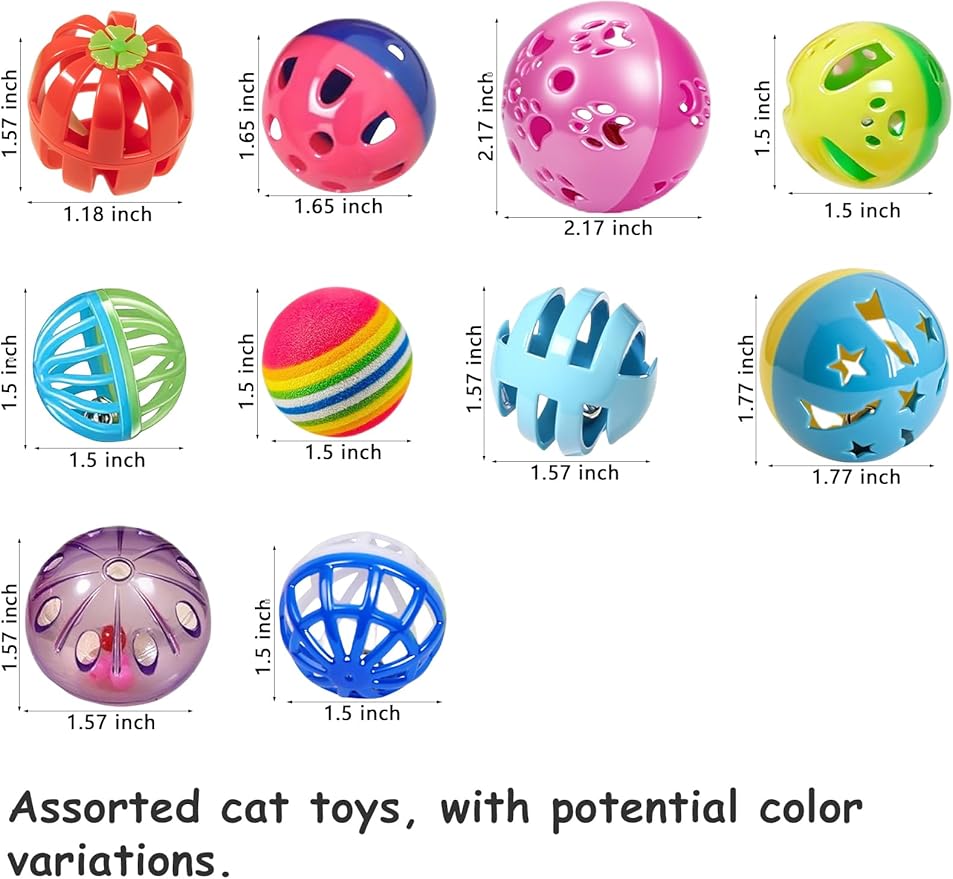 10-Pack Classic Cat Toys with Bell for All Breeds, Playtime Paradise (1.5'' - 2.2'')