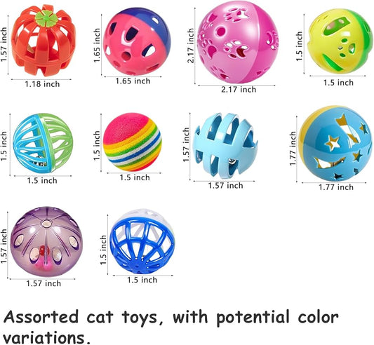 10-Pack Classic Cat Toys with Bell for All Breeds, Playtime Paradise (1.5'' - 2.2'')