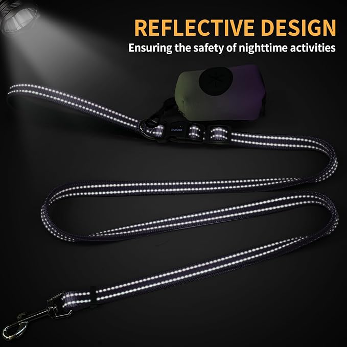 Kazazoo Hands-Free Dog Leash with Poop Bag Holder, Adjustable 4-7 Ft Waist for Dog Walking, Running for Small & Medium Dogs with Reflective Strips, Nylon Waist Belt, Deep Purple