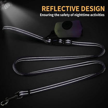 Kazazoo Hands-Free Dog Leash with Poop Bag Holder, Adjustable 4-7 Ft Waist for Dog Walking, Running for Small & Medium Dogs with Reflective Strips, Nylon Waist Belt, Deep Purple