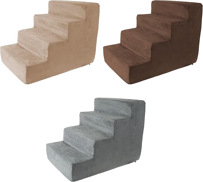 Dog Stairs for Small Dogs - 4-Step Dog Steps for High Bed and Couch - Pet Stairs with Nonslip Bottom, High-Density Foam, and Removable Washable Cover - Cat and Dog Furniture by PETMAKER (Gray)