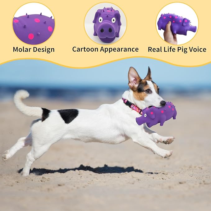 Andiker Dog Squeaky Toy, Dots Latex Dog Chew Toys with a Oinks Sound Squeaker Grunting Pig Dog Toy Durable Self Play 8" Dogs Squeeze Toy for Dental Biting Chasing to Kill Boring Time (Purple)