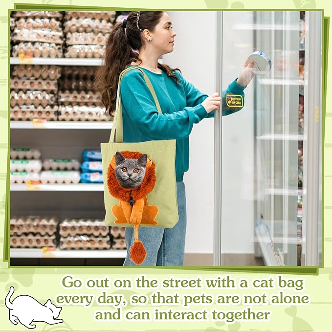 Cunno Pet Canvas Shoulder Bag Lion Shaped Cute Cat Carrier Handbag Portable Carrying Dog Tote Bag for Small Animal Supplies Outdoor Travel(Green)