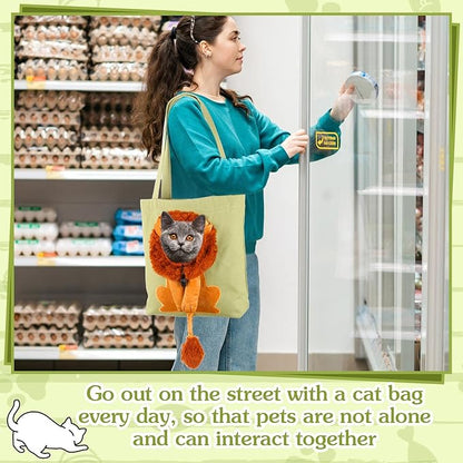 Cunno Pet Canvas Shoulder Bag Lion Shaped Cute Cat Carrier Handbag Portable Carrying Dog Tote Bag for Small Animal Supplies Outdoor Travel(Green)