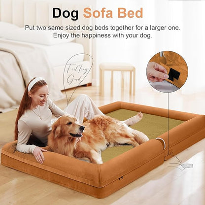 Large Dog Bed Orthopedic Washable: Beds Bolster XXL Bed Big XLarge Dogs Egg Crate Foam Sofa Couch Waterproof Removable Cover - Orange