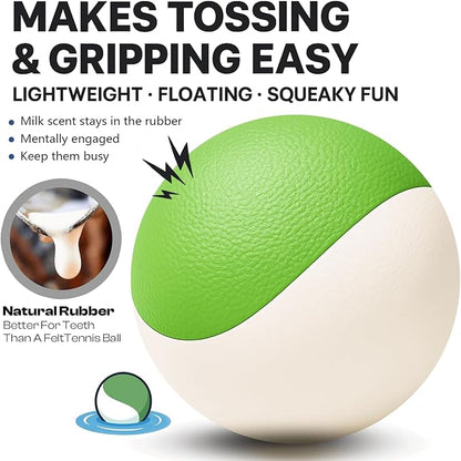 Squeaky Dog Toy – Durable Rubber Dog Ball for Medium & Large Dogs, Tough Interactive Fetch Toy for Chewers, Outdoor Training & Play Ball, Floating Water Play Gift.Green White