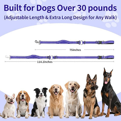 Kazazoo Hands-Free Dog Leash with Adjustable Length 5.5-8.5FT + Dual Padded Handles Reflective Safety for Walking, Jogging & Training | Suitable for Medium to Large Dogs & Puppies M Size Blue