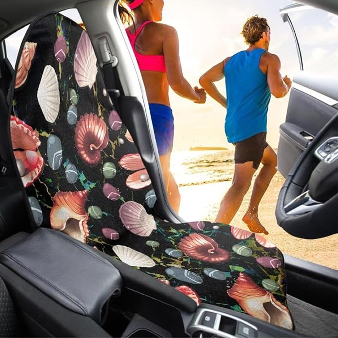 Coldinair Ocean Shell Towel Seat Covers for Cars,SUVs,Trucks,Waterproof Sweating Car Front Seat Protector Cover Universal Fit