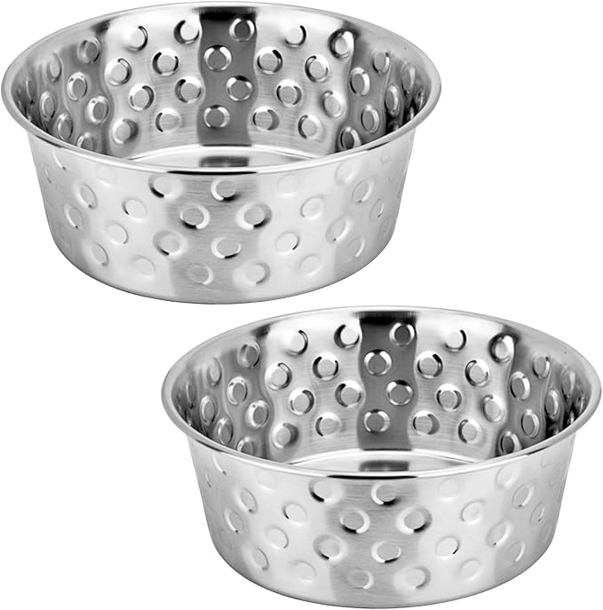 Heavy Gauge Stainless Steel Dog Bowls | Cat Bowls (Pack of 2) - Anti Skid Dog Water Bowl | Cat Water Bowl - Dishwasher Safe - 40 Oz - 1200 ml - 17 cm Diameter (Elegant Candy Dots)
