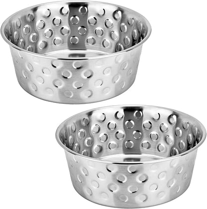 Heavy Gauge Stainless Steel Dog Bowls | Cat Bowls (Pack of 2) - Anti Skid Dog Water Bowl | Cat Water Bowl - Dishwasher Safe - 40 Oz - 1200 ml - 17 cm Diameter (Elegant Candy Dots)