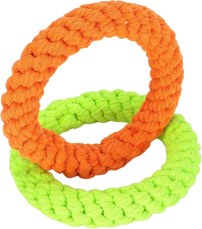 2pcs Rings Dog Toy, Cotton Rope Dog Chew Toys Puppy Rope Training Toys, Pets Interactive Tug Toys for Samll Medium Dogs Teething Cleaning Training and Playing