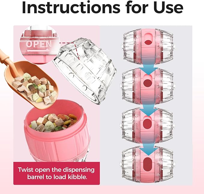Cats Slow Feeder 4.6" High Cat & Dog Dry Food Dispenser Toy with Wine Barrel Spinner, Treat Dispenser for Boredom & Anxiety Relief, IQ Training for Small/Medium Pets (Pink)