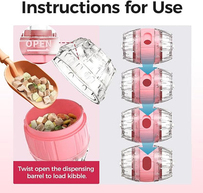 Cats Slow Feeder 4.6" High Cat & Dog Dry Food Dispenser Toy with Wine Barrel Spinner, Treat Dispenser for Boredom & Anxiety Relief, IQ Training for Small/Medium Pets (Pink)